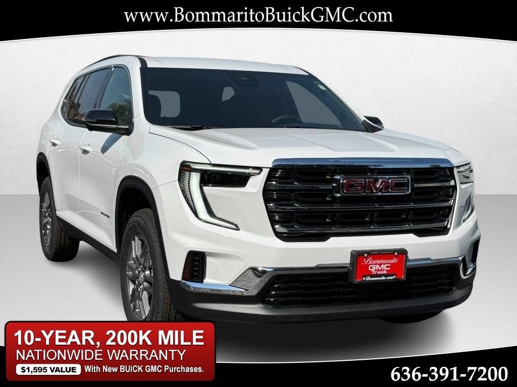 2026 GMC Acadia Elevation in Summit White — front three-quarter view