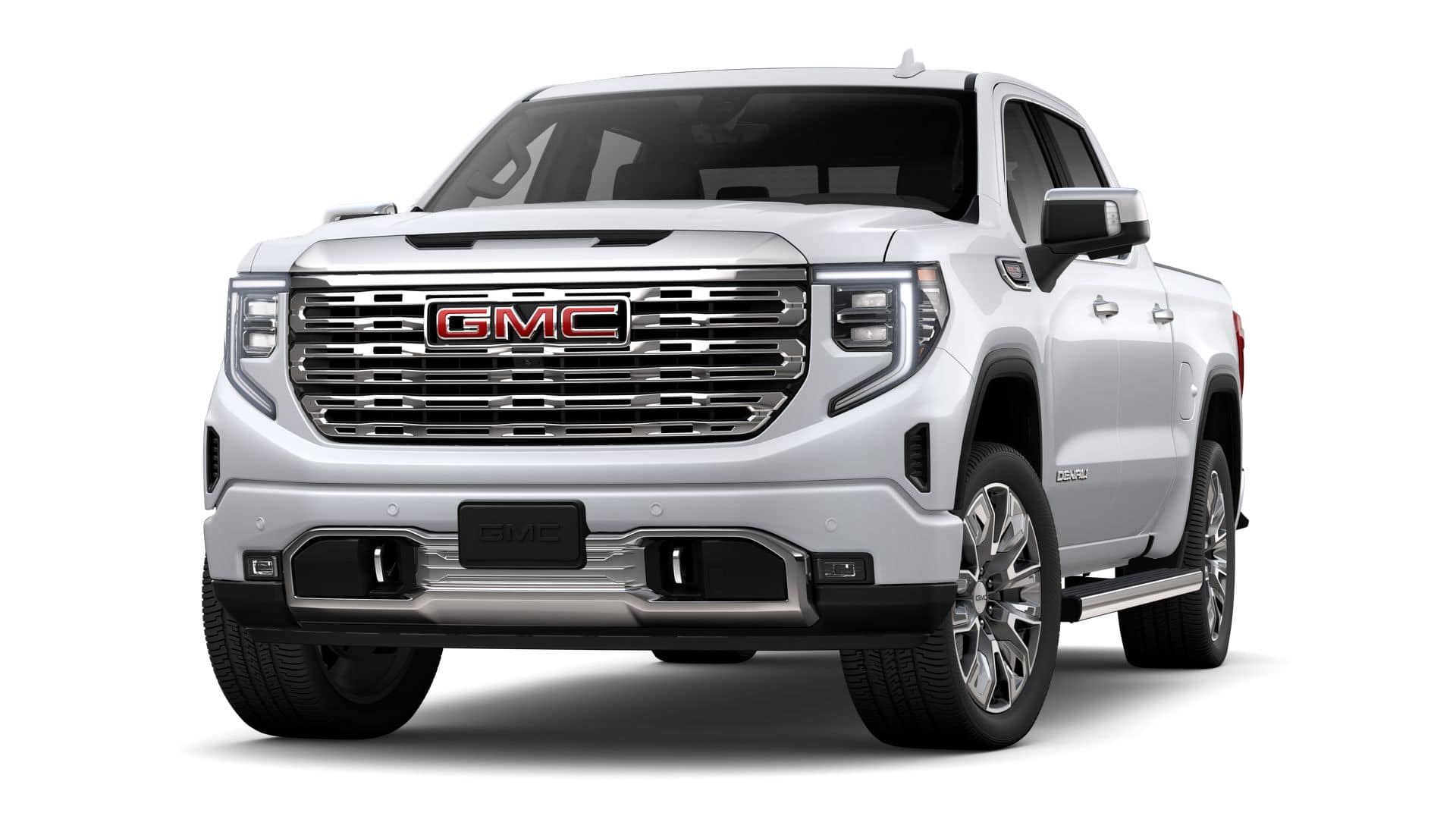 2026 GMC Sierra 1500 Denali in Glacier White Tricoat — front three-quarter view